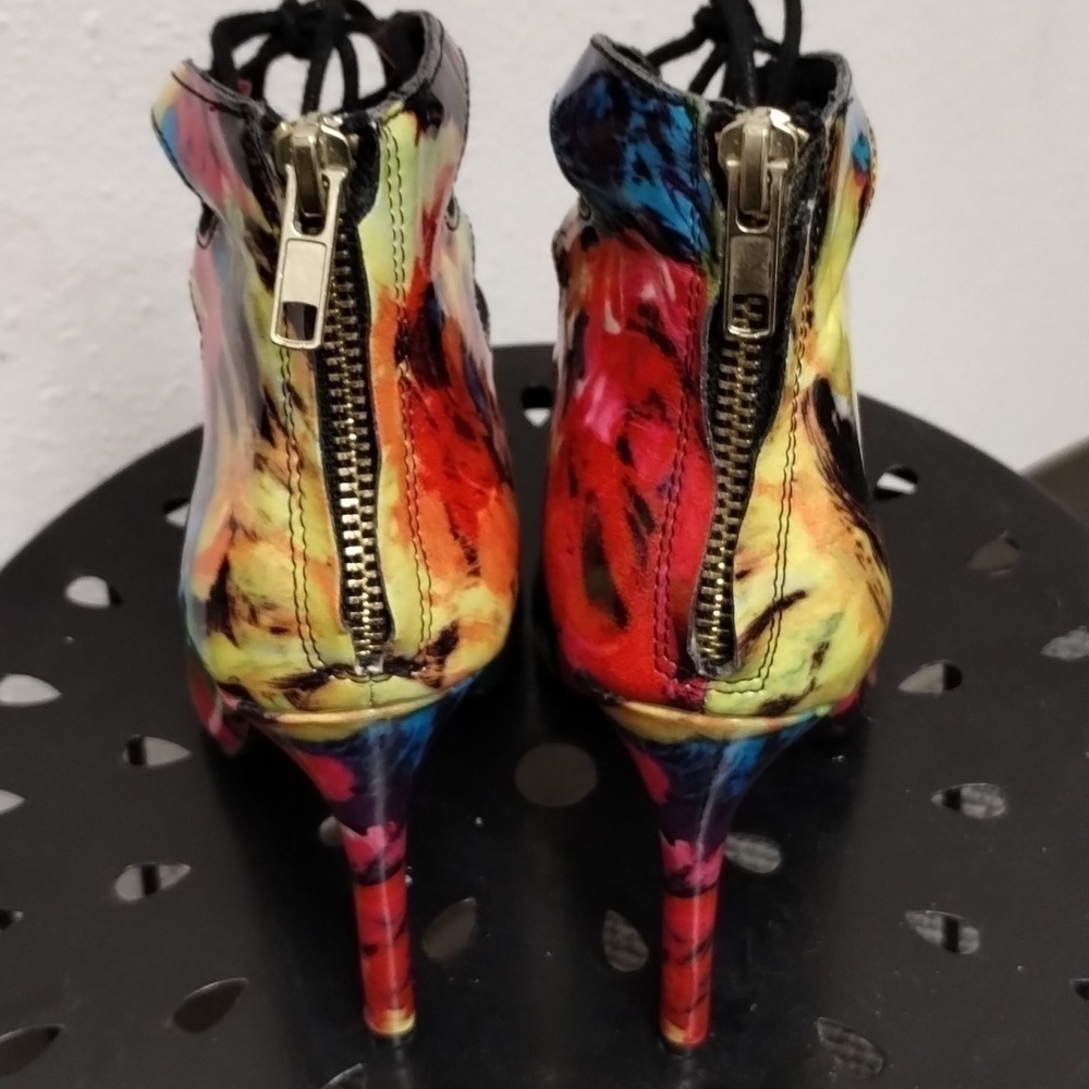 Steve Madden Cythiaa Multi-Color Open Toe Lace Up Heels Sz 5.5 M Beautful - Picture 7 of 16